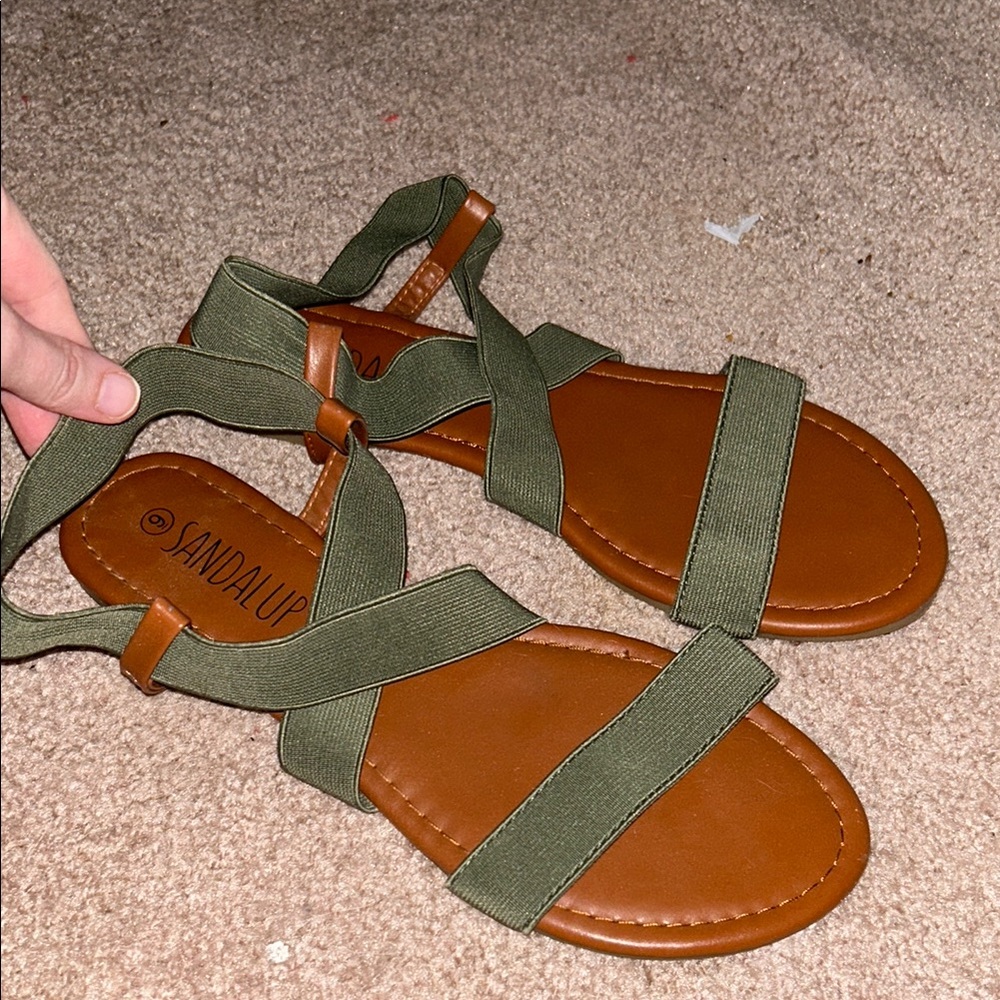 Women's Green and Brown Sandals